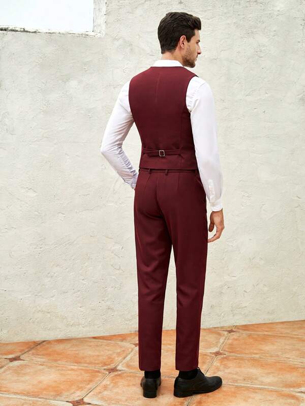 SHEIN Men 1pc Double Breasted Waistcoat & 1pc Suit Pants Set