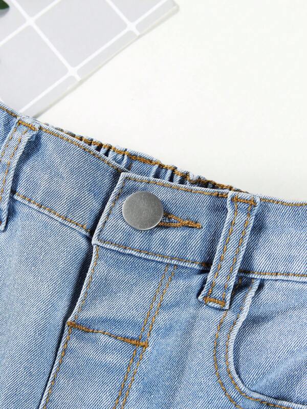 Young Boy Slant Pocket Roll Hem Denim Shorts