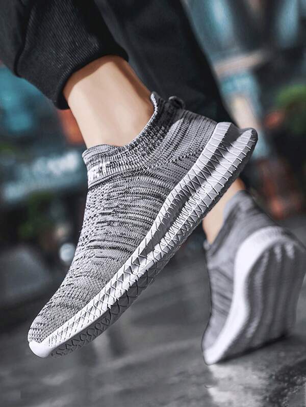 Men Slip On Letter Graphic Running Shoes, Sporty Outdoor Fabric Sneakers