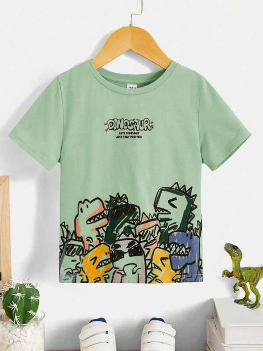 SHEIN Kids QTFun Toddler Boys Dinosaur & Letter Graphic Tee