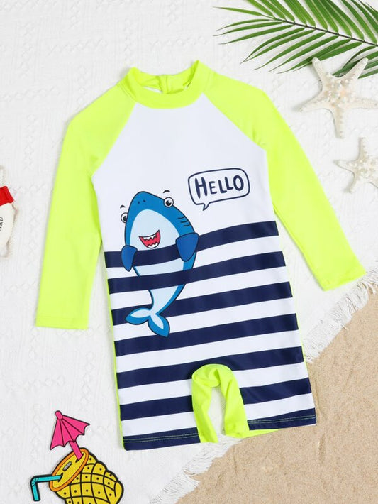 SHEIN Kids QTFun Toddler Boys Cartoon Shark Zip Front One Piece Swimsuit
