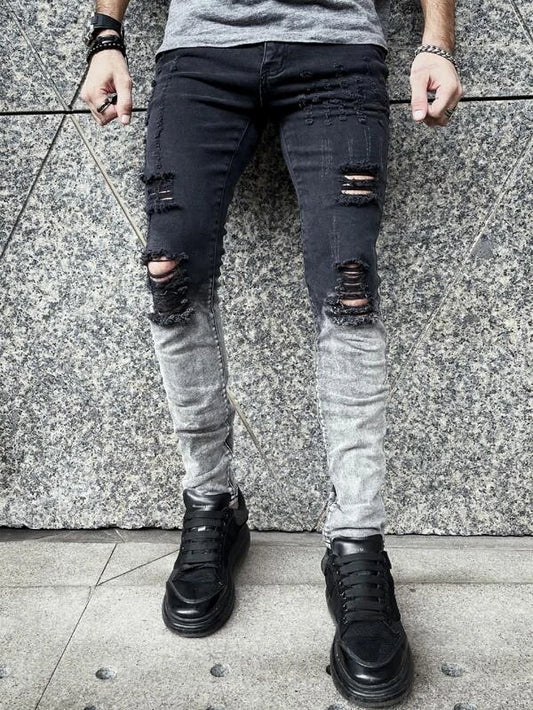 Manfinity LEGND Men Cotton Colorblock Ripped Skinny Jeans