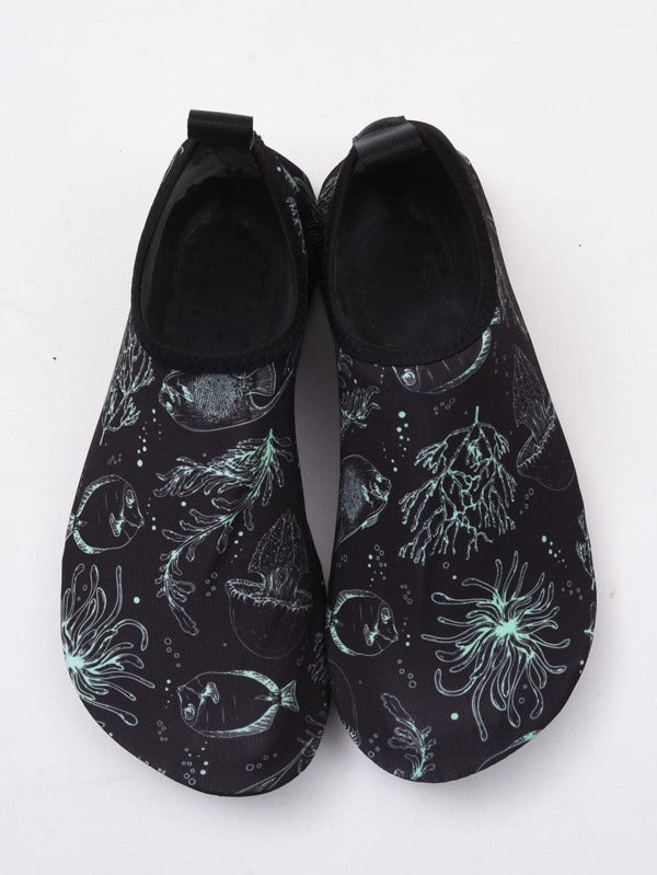 1pair Marine Life Print Anti Slip Beach Aqua Shoes