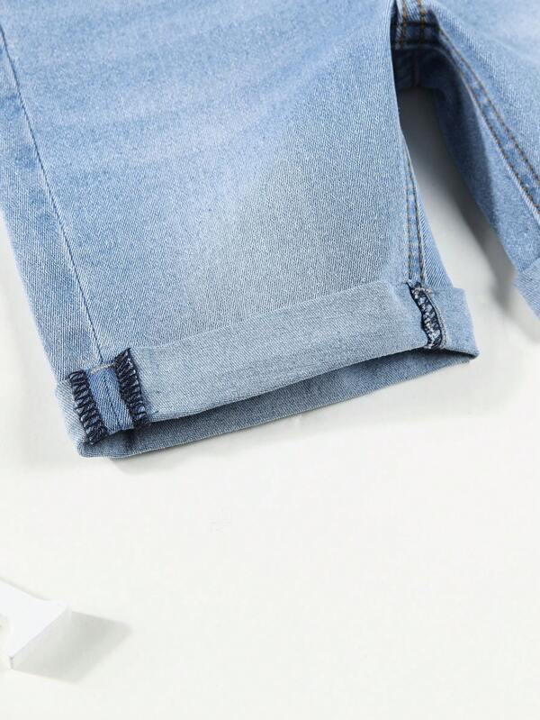 Young Boy Slant Pocket Roll Hem Denim Shorts