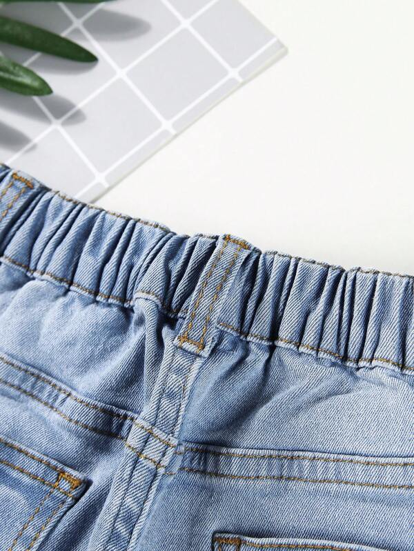 Young Boy Slant Pocket Roll Hem Denim Shorts