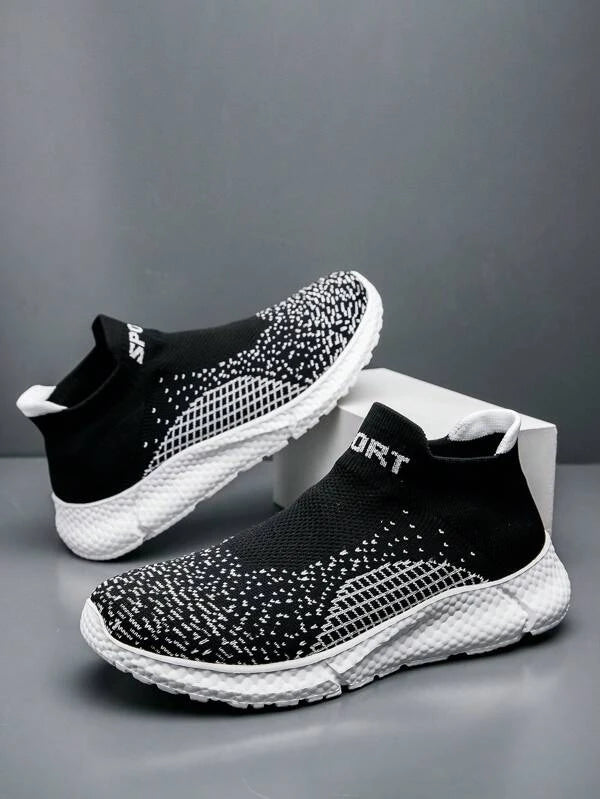 Men Letter Graphic Slip On Sneakers, Sporty Outdoor Fabric Running Shoes