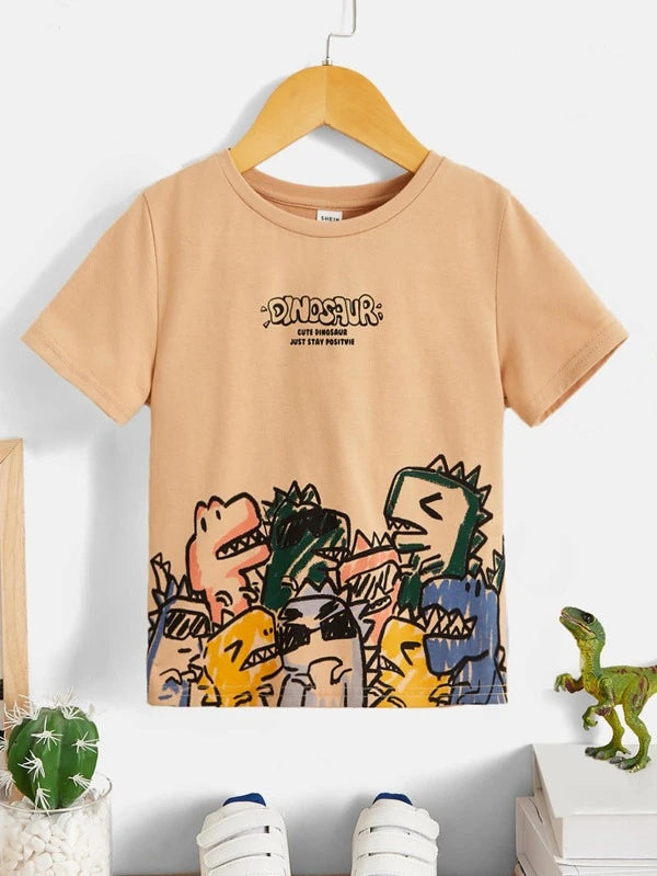 SHEIN Kids QTFun Toddler Boys Dinosaur & Letter Graphic Tee