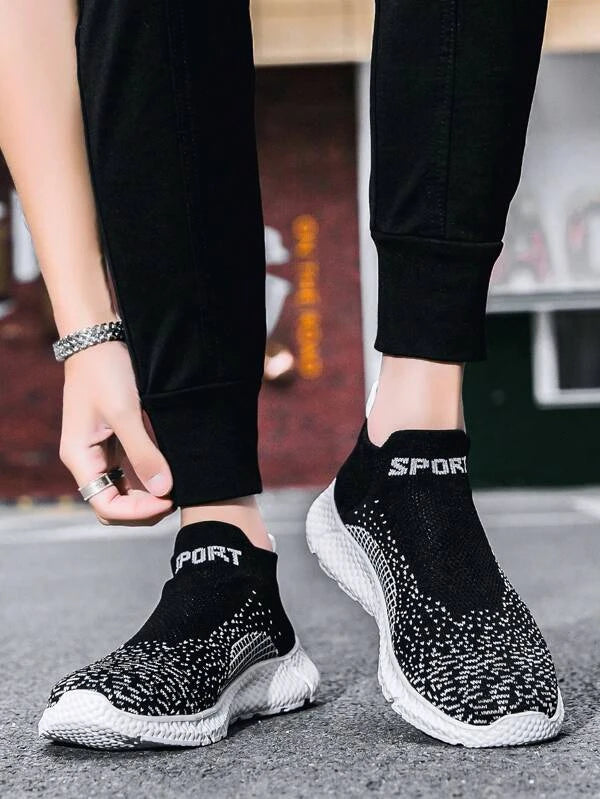 Men Letter Graphic Slip On Sneakers, Sporty Outdoor Fabric Running Shoes