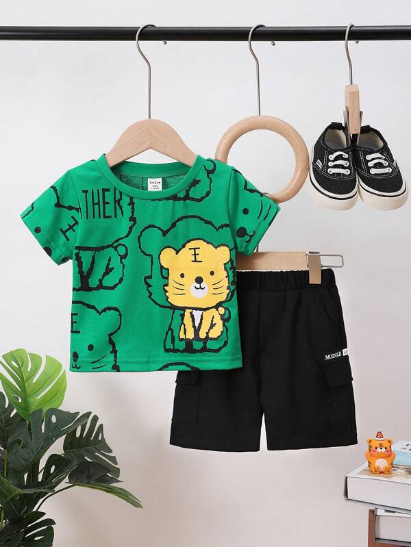 Baby Boy Cartoon Graphic Tee & Shorts