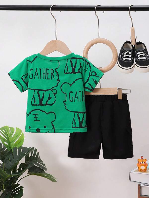 Baby Boy Cartoon Graphic Tee & Shorts