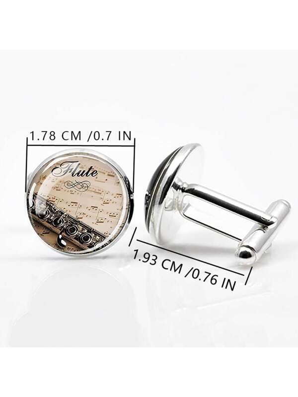 1pair Musical Instrument Flute Pattern Cufflinks For Men, Zinc Alloy, Fashionable Accessory, Great Gift For Music Lovers