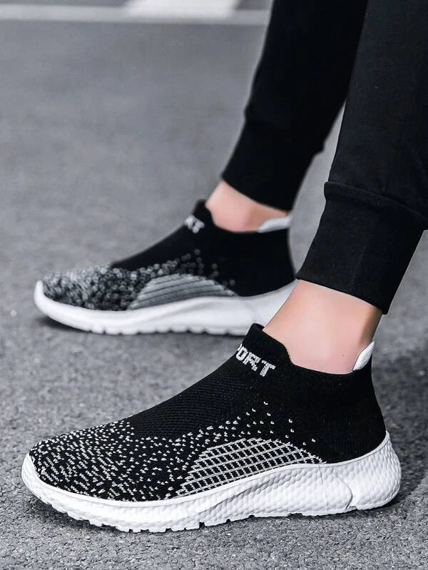 Men Letter Graphic Slip On Sneakers, Sporty Outdoor Fabric Running Shoes