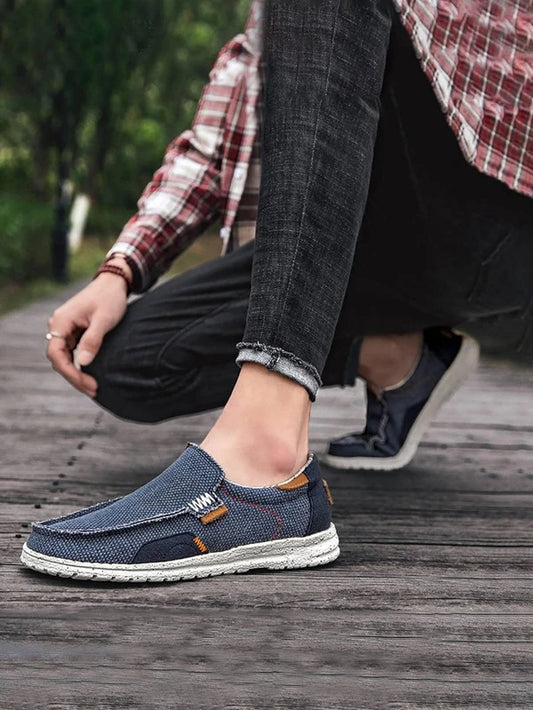 Fashionable Boat Shoes For Men, Canvas Colorblock Slip-on Loafers