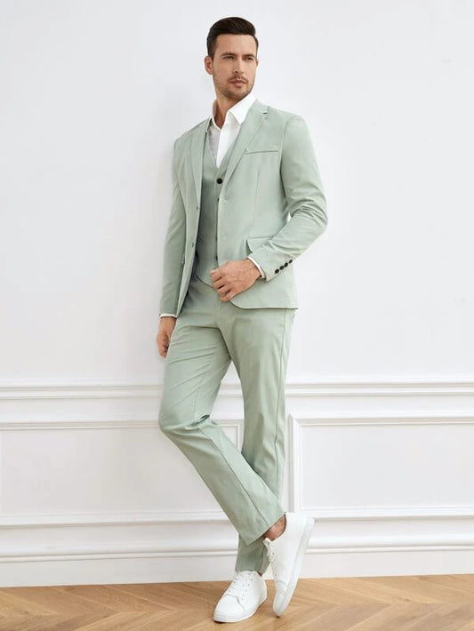 SHEIN Men Button Front Blazer & Vest & Suit Pants