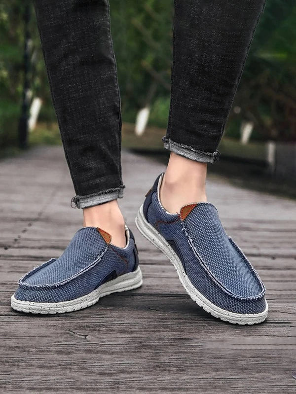 Fashionable Boat Shoes For Men, Canvas Colorblock Slip-on Loafers