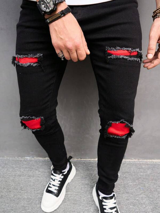 Manfinity LEGND Men Cotton Ripped Frayed Skinny Jeans