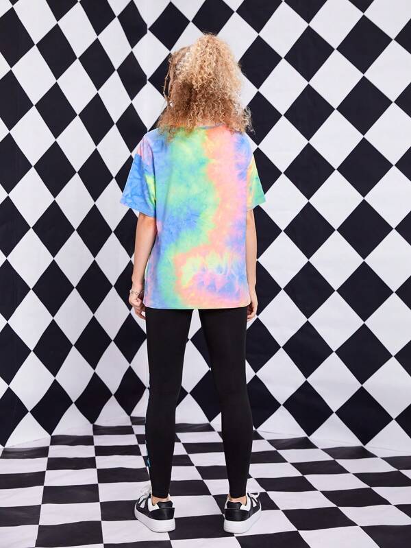 SHEIN Teen Girl Tie Dye Letter Graphic Tee & Leggings