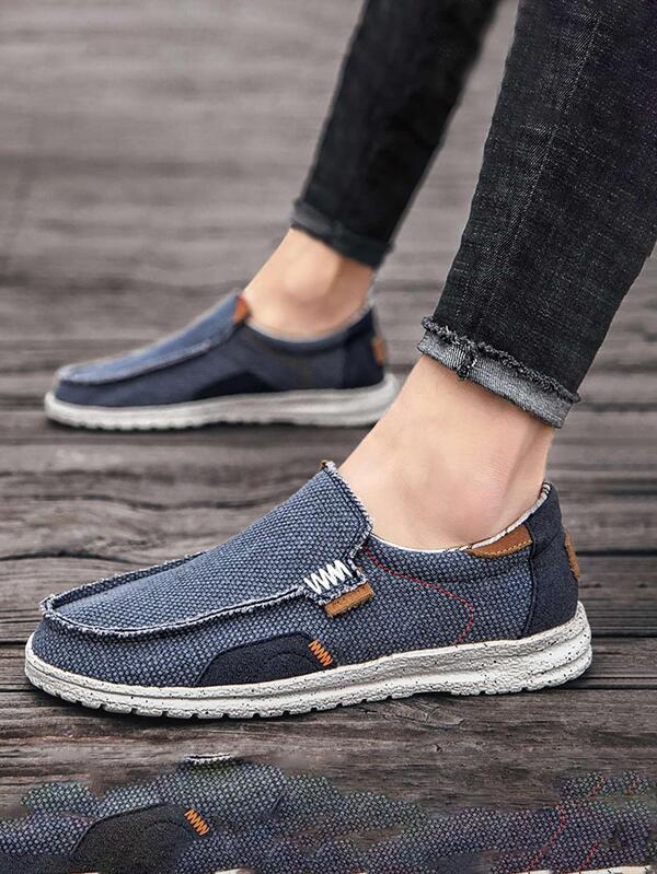 Fashionable Boat Shoes For Men, Canvas Colorblock Slip-on Loafers