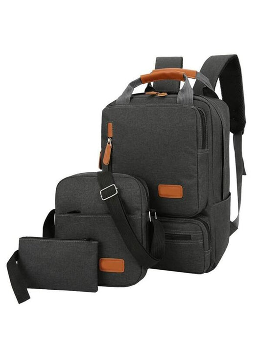 3pcs Backpack Set, USB Large-Capacity Business Computer Backpack Crossbody Bag Wristlet Bag
