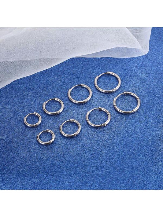 8pairs Fashion Stainless Steel Solid Hoop Earrings For Women Men For Daily Commute