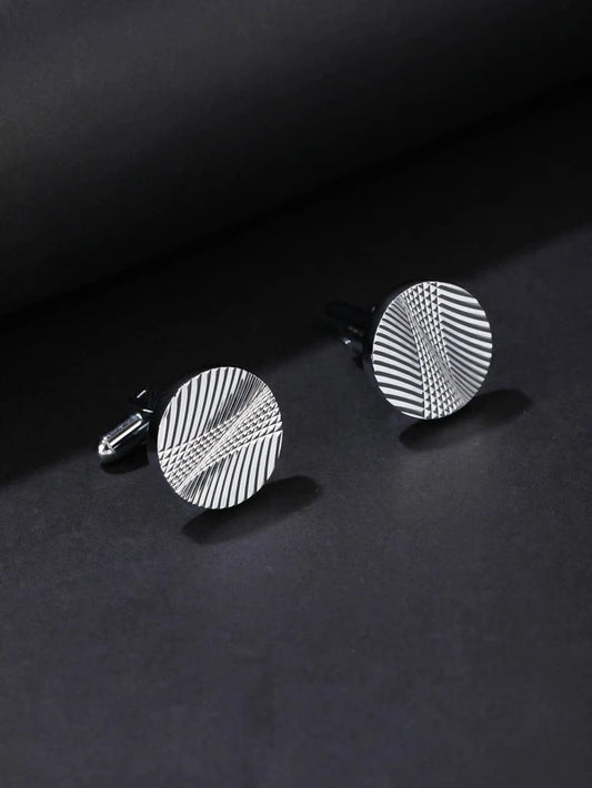 Men 1Pair Textured Round Cufflinks For Daily Decoration For A Stylish Look