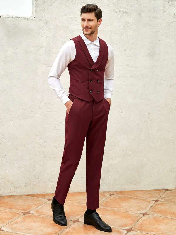 SHEIN Men 1pc Double Breasted Waistcoat & 1pc Suit Pants Set