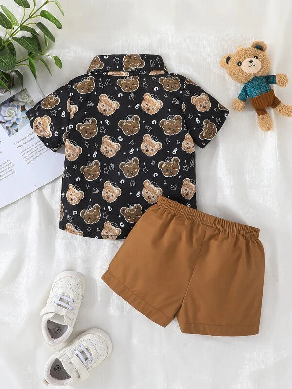 Baby Bear Print Bow Front Shirt & Shorts