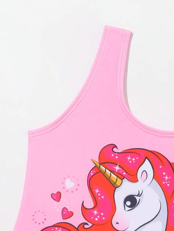 Toddler Girls Unicorn Print Ruffle Trim One Piece Swimsuit