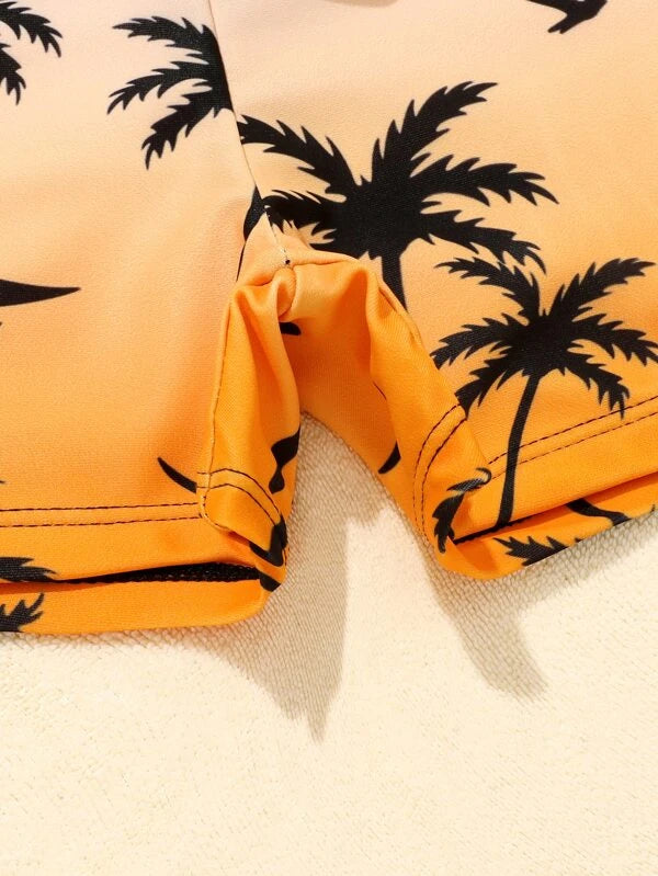 SHEIN Kids SUNSHNE Toddler Boys Coconut Tree Print Beach Swimsuit