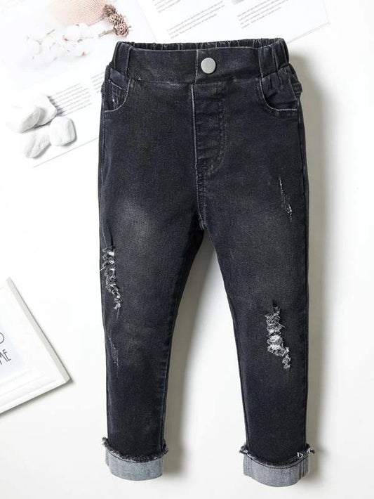 Toddler Boys Ripped Rolled Hem Jeans