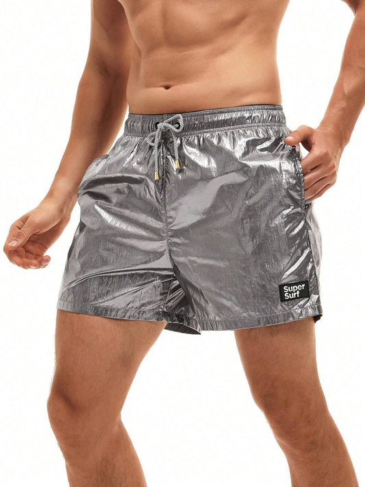 Men Drawstring Waist Swim Trunks