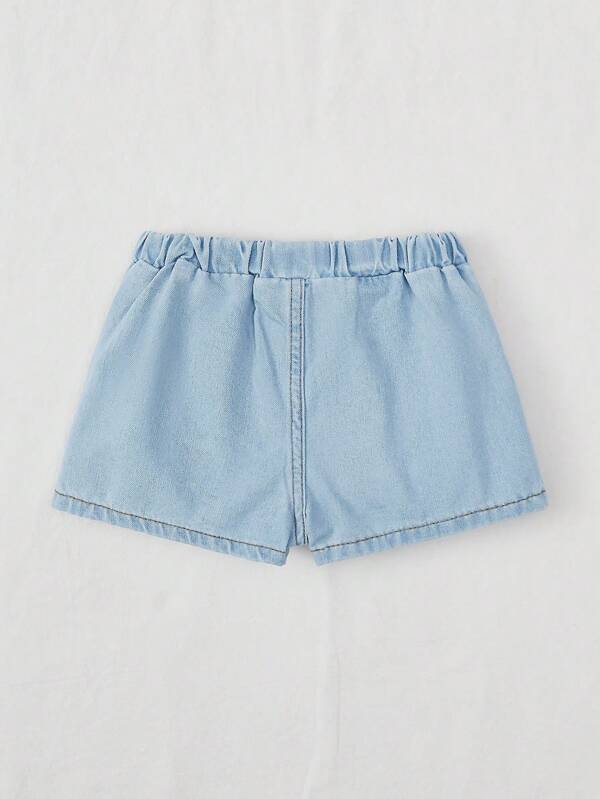 SHEIN Young Girl Solid Pleated Denim Skort