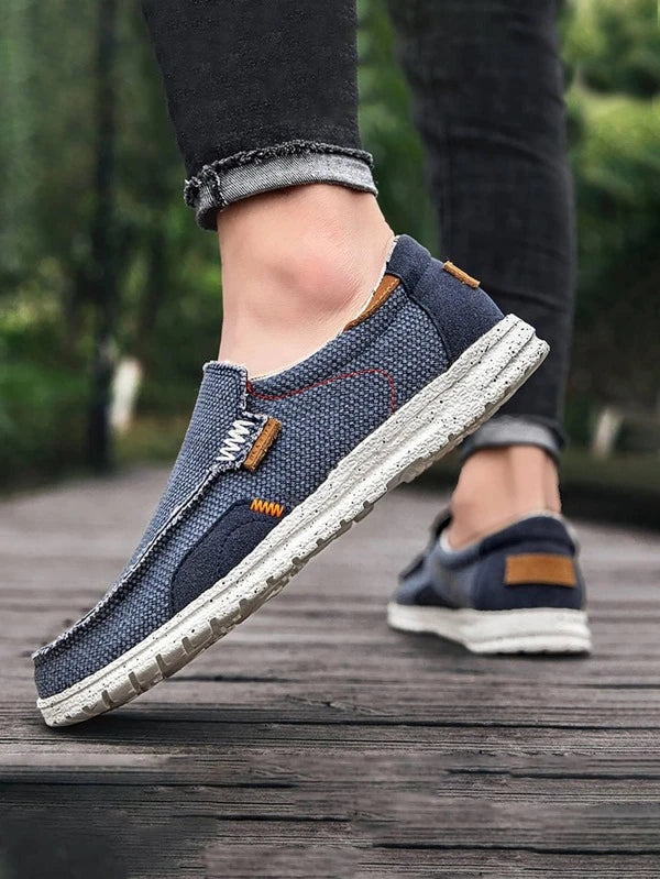 Fashionable Boat Shoes For Men, Canvas Colorblock Slip-on Loafers