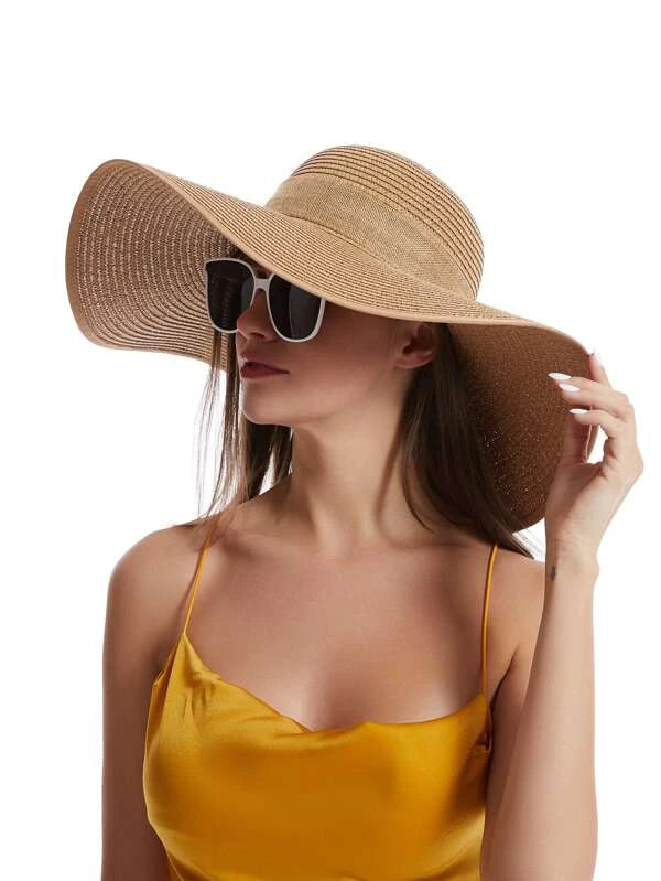1pc Women Bow Decor Big Brim Boho Hat For Summer
