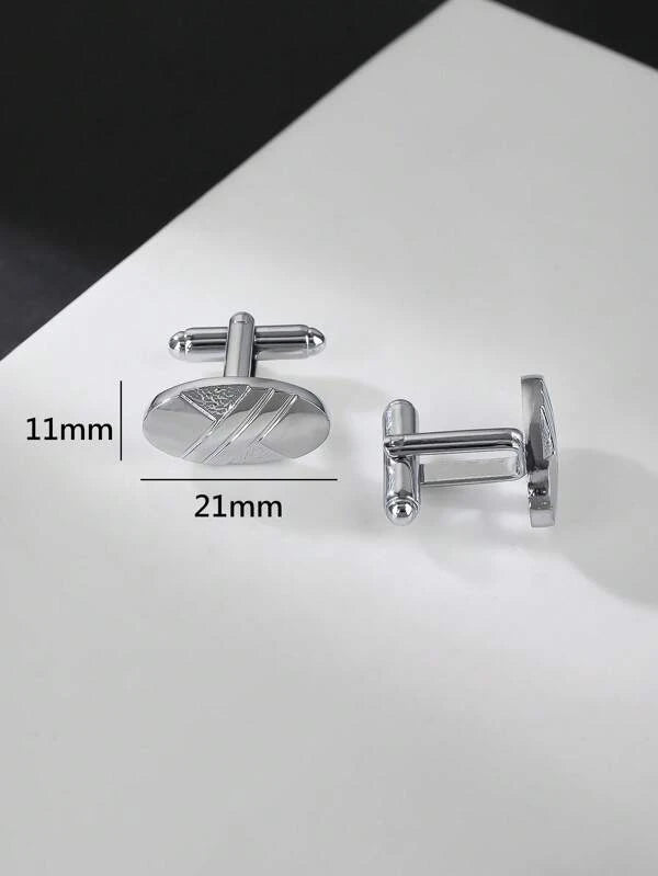 Men's 1pair Brass Laser Cut Classic French Cufflinks With Smooth Oval Shape, For Jewelry Gift And Party