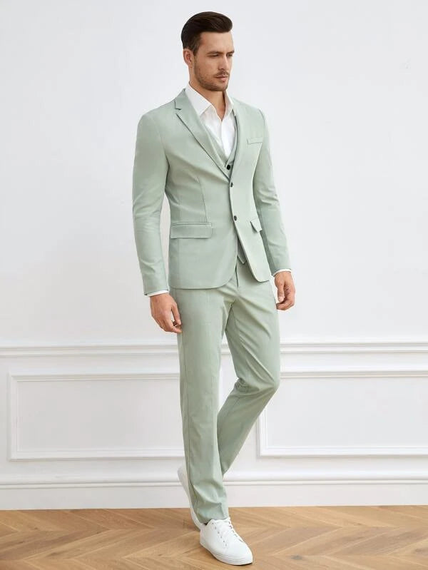 SHEIN Men Button Front Blazer & Vest & Suit Pants