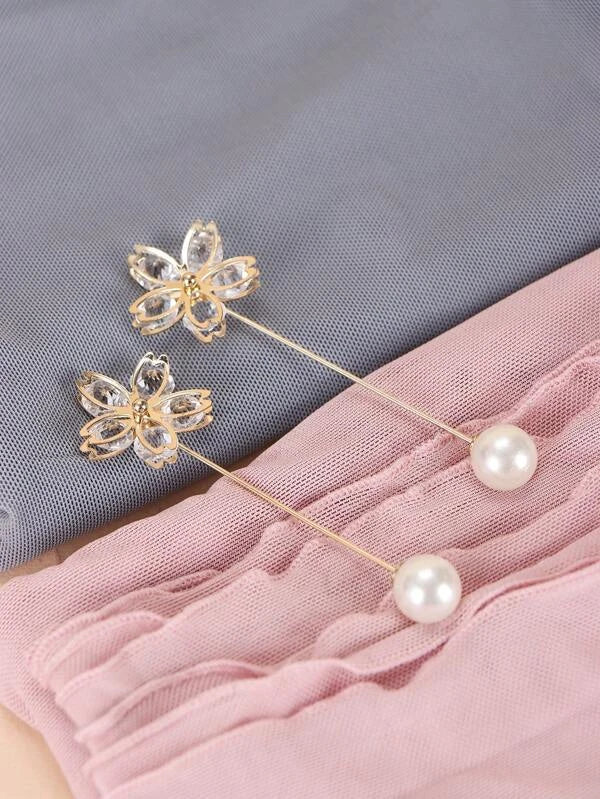 2pcs Women Faux Pearl & Rhinestone Flower Decor Breathable Fashion Hijab For Summer