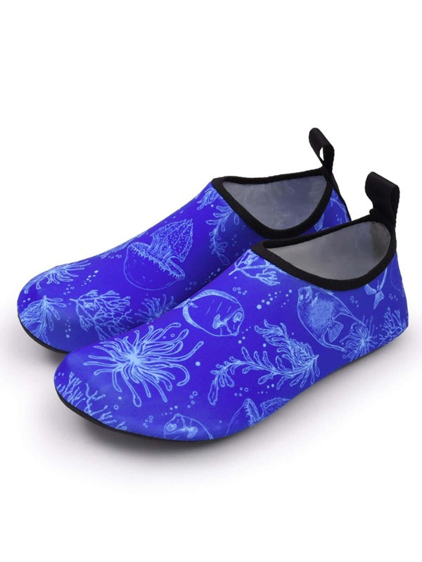 1pair Marine Life Print Anti Slip Beach Aqua Shoes