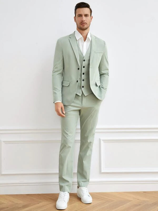 SHEIN Men Button Front Blazer & Vest & Suit Pants