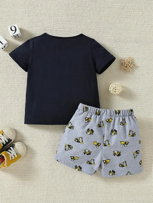 Baby Boy Truck & Excavator Print Tee & Shorts