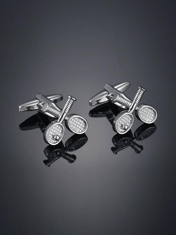 1pair French Style Classic Tennis Racket Design Fashionable Men's Elegant Suit Accessory Cufflinks Decoration