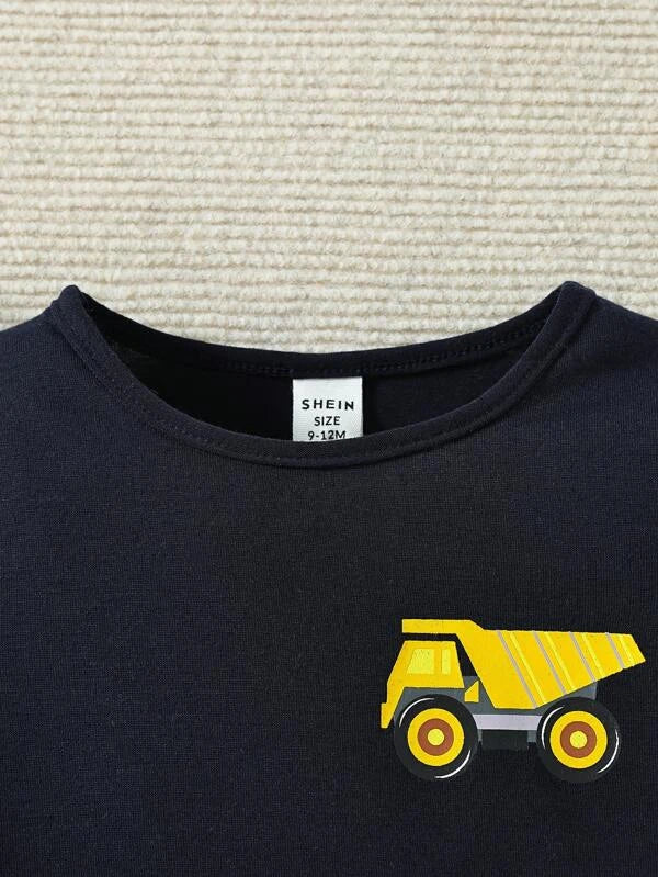 Baby Boy Truck & Excavator Print Tee & Shorts