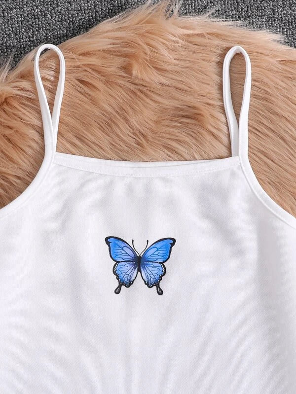 Teen Girls Butterfly Print Cami Top & Sweatpants & High Low Tee