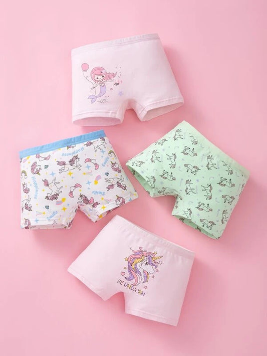 Toddler Girls 4pcs Mermaid & Unicorn Print Shortie Brief