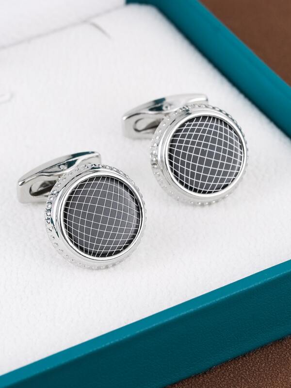 1pair Luxury Style French Vintage Gentleman Shirt Accessories Round Mesh Cufflinks For Men