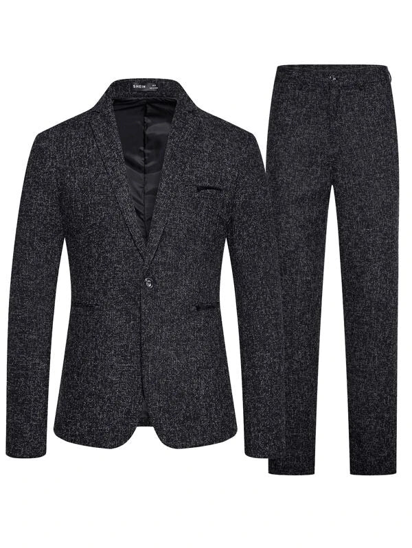 Men Space Dye Single Button Blazer & Pants