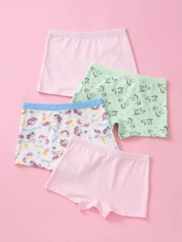 Toddler Girls 4pcs Mermaid & Unicorn Print Shortie Brief