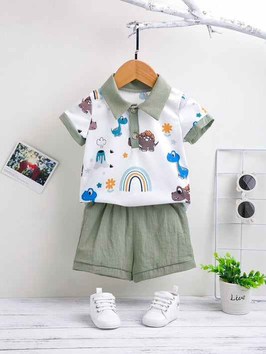 Baby Boy Cartoon Graphic Polo Shirt & Shorts