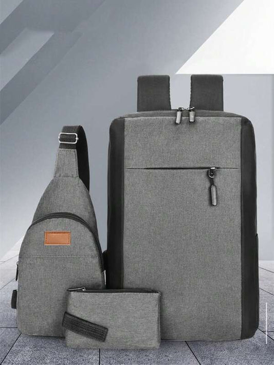 3pcs Bag Sets Backpack Sling Wristlet Bag Grey