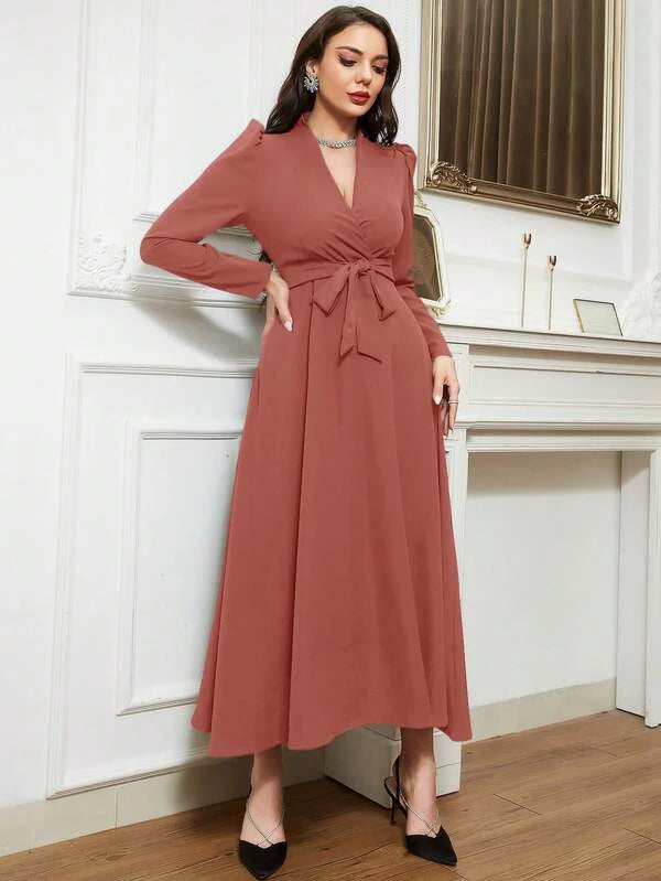 SHEIN Modely Solid Belted A-line Dress